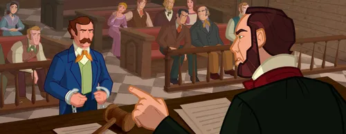 A member of the Church stands before a judge because he is in a plural marriage.