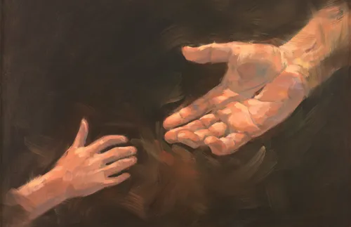 the Savior’s hand reaching out to a child’s hand