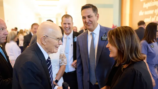 President Dallin H. Oaks talks with Mission Presidents and their wives at the 2025 Seminar for New Mission Leaders at the Provo Missionary Training Center in Provo, Utah, on Friday, June 20, 2025.