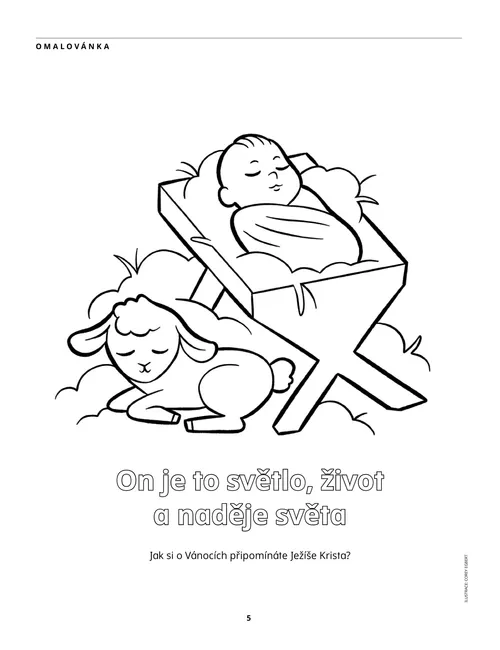 PDF s omalovánkou s Ježíškem v jesličkách a beránkem