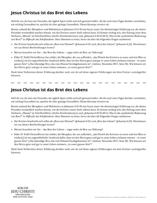 Arbeitsblatt: Jesus Christus ist das Brot des Lebens