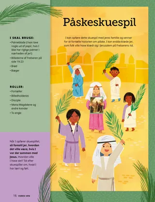 PDF-side med illustration af børn klædt i bibelsk tøj og med palmegrene