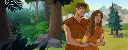 Illustration représentant Adam et Ève quittant le jardin d’Éden