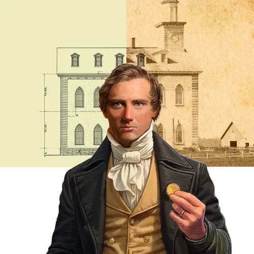 illustration of Joseph Smith standing in front of the Kirtland Temple