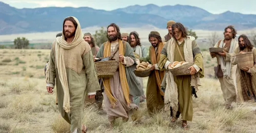 Jesus Christ and His Apostles feeding the multitude
