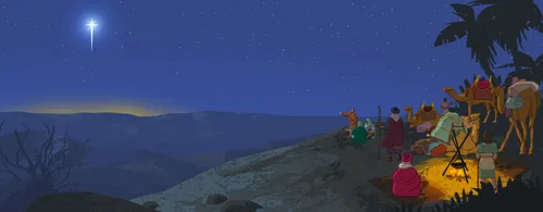 Wise men seeing a new star appearing in the sky.