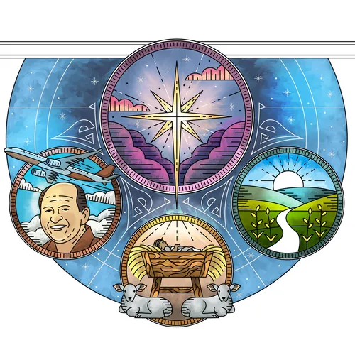 illustration of the star appearing at Jesus’s birth, along with other scenes