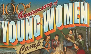 young women around campfire