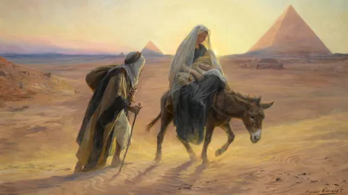 Joseph, Mary, and Jesus escape to Egypt.