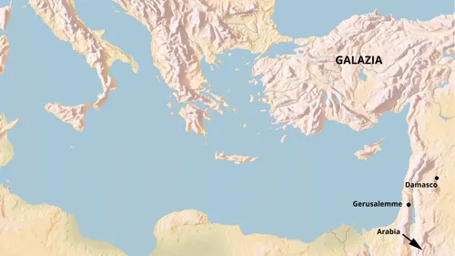 cartina del Mediterraneo con l’indicazione della Galazia, di Damasco, di Gerusalemme e dell’Arabia