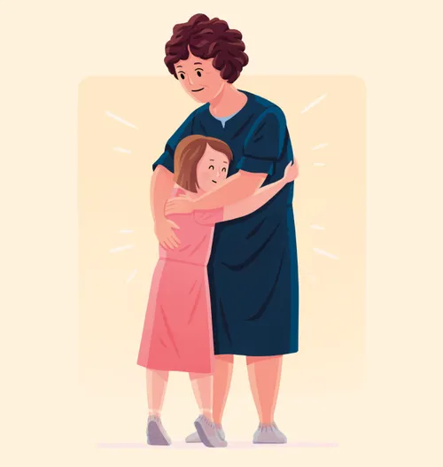 Woman and girl hugging