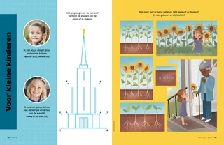 Pdf met stip-tot-stip-activiteit van de tempel en afbeeldingen van een zonnebloem die in verschillende stadia groeit