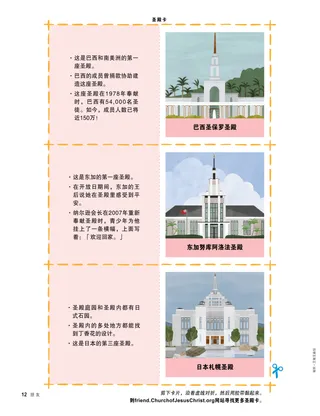 圣殿卡页面PDF，上面有巴西圣保罗圣殿、东加努库阿洛法圣殿及日本札幌圣殿