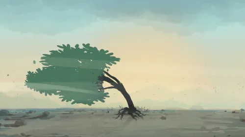 a tree being blown by the wind