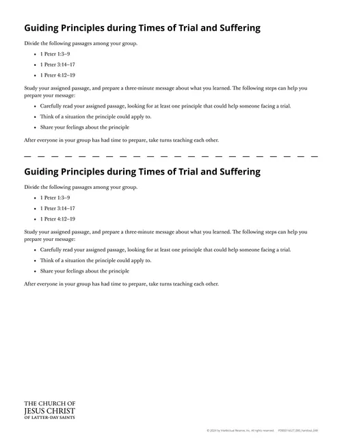 Guiding Principles during Times of Trial and Suffering handout