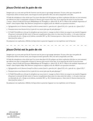 Document à distribuer « Jésus-Christ est le pain de vie »
