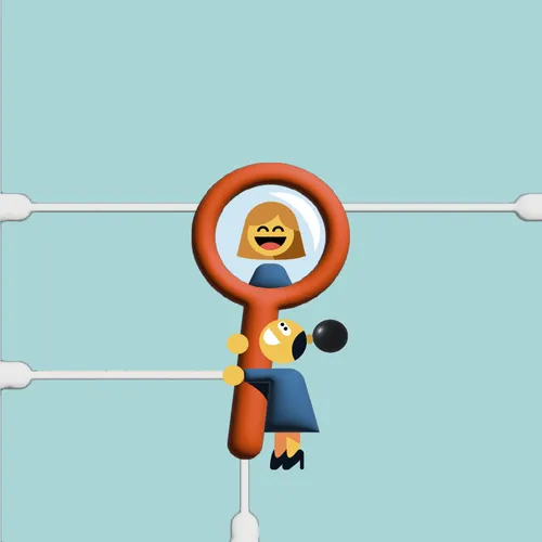 woman holding oversized magnifying glass