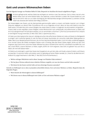 Arbeitsblatt „Gott und unsere Mitmenschen lieben“