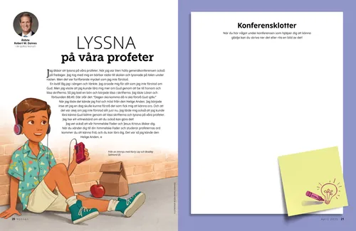 pdf-sida med en pojke som bär hörlurar, plus en teckningsaktivitet för konferensen