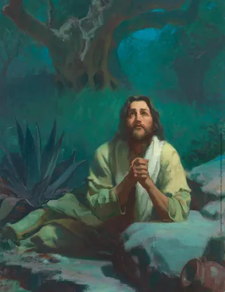 Una pintura artística de Jesucristo orando en Getsemaní