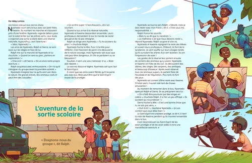 Fichier PDF d’une histoire : un garçon fait de la tyrolienne, regarde les oiseaux, fait de l’escalade avec son frère et monte à cheval