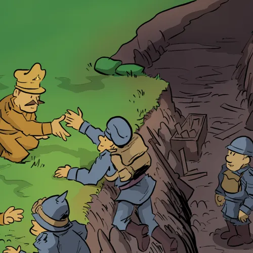 soldiers climbing out of trench