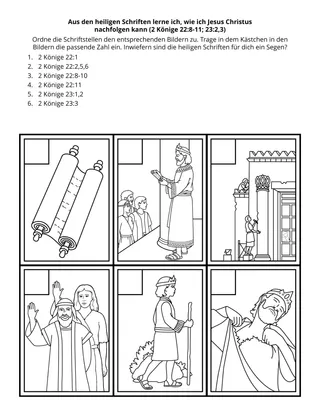 Seite mit der Aktivität für PV-Kinder: Aus den heiligen Schriften lerne ich, wie ich Jesus Christus nachfolgen kann