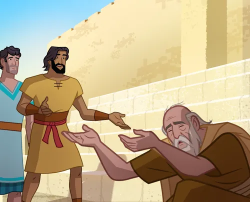 Peter and John talk to the man.