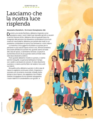 Pagina PDF di due sorelle che suonano il violino e il violoncello per gli ospiti di una casa di riposo