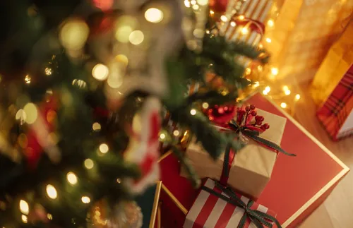 presents under a Christmas tree