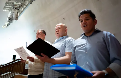 author singing with other members of The Tabernacle Choir at Temple Square